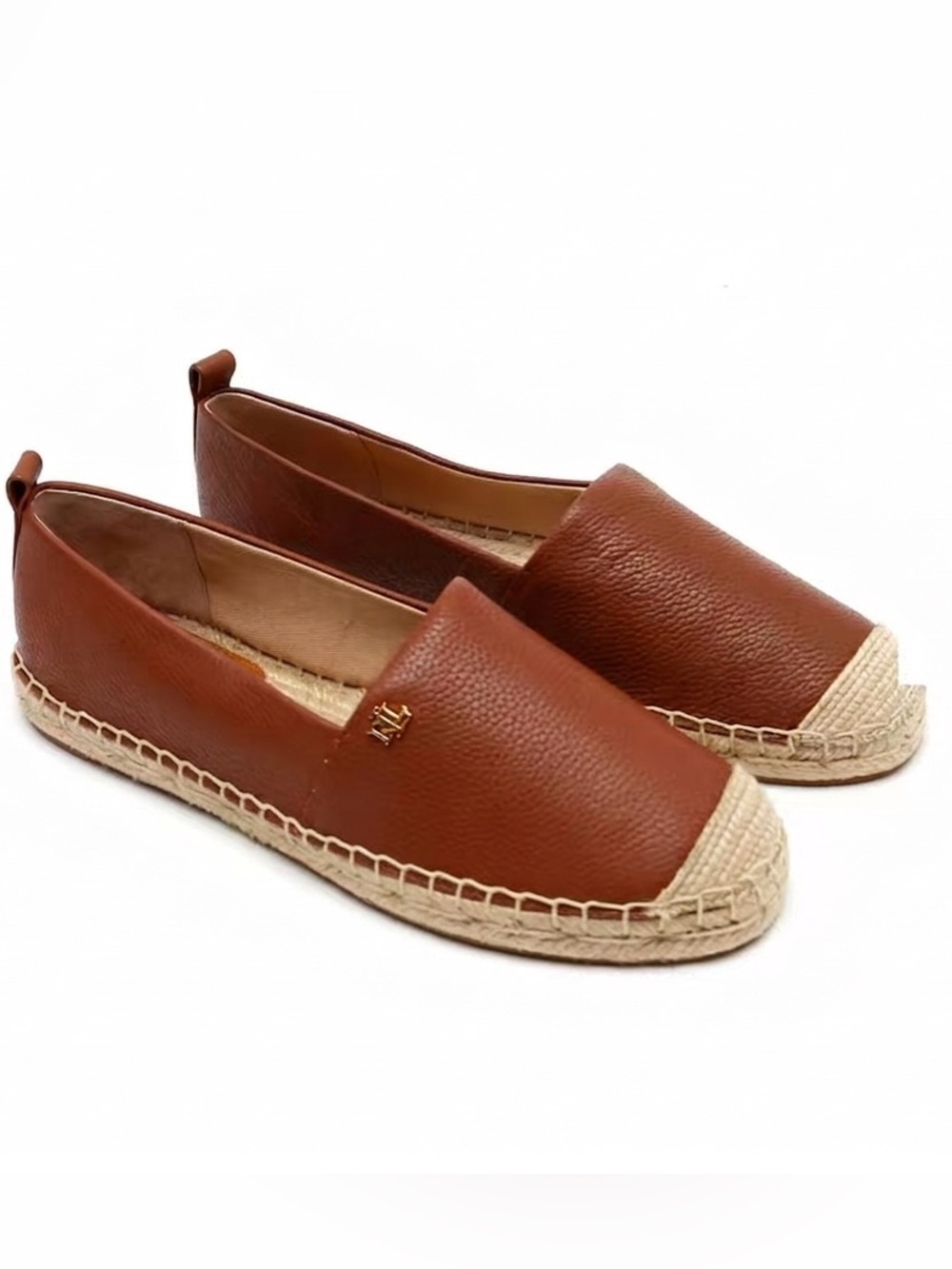 Ralph Lauren Women’s Espadrille Slip-On Shoes Brown Leather Look Size 9 NWOB